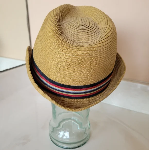 🌺3 for $10 Vintage Stone Straw Fedora with Striped Grosgrain Ribbon - Picture 4 of 10